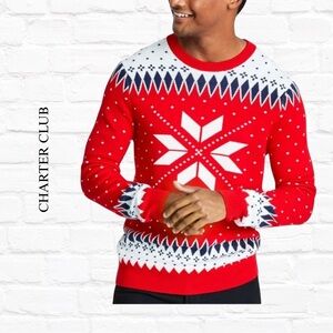 NWOT Charter‎ Club Men Fair Isle Sweater Sz XL Red Blue Nautical Classic Aztec